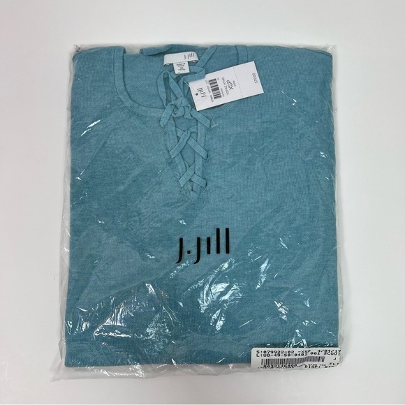 J. Jill XSP Lace-Up Pullover Sweater Relaxed Fit Topaz Heather Teal - Picture 4 of 7